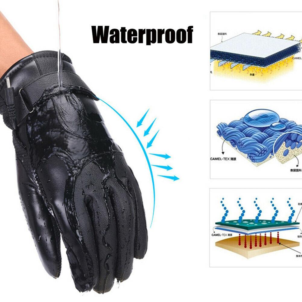 USB Heated Gloves PU Winter Electric Warming Gloves Soft Leather Heating Cycling Gloves Winter Outdoor Warm Gloves Ski Gloves