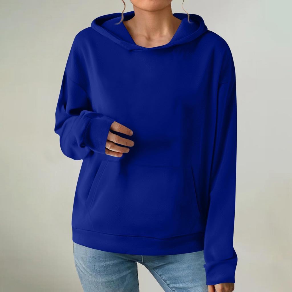 Women's Fashionable Long-sleeved Pullover And Solid-color Hooded Sweatshirt