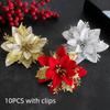10 шт. Имитация Блестящие Рождественские Украшения на Елку с Клипсами Рождественские Искусственные Цветы Подвеска Праздничный
