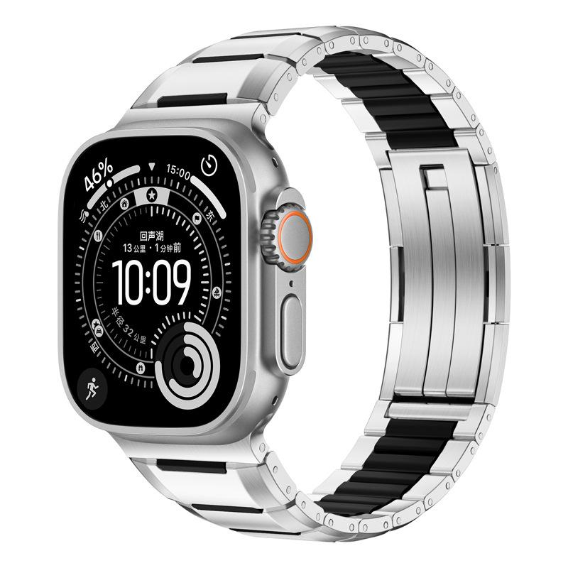 Резиновый ремешок из нержавеющей стали для Apple Watch Ultra 3 2 49 мм 46 45 44 42 41 40 38 мм Ремешок с раскладывающейся застежкой Iwatch Серии 11 10 9 8 7 6SE