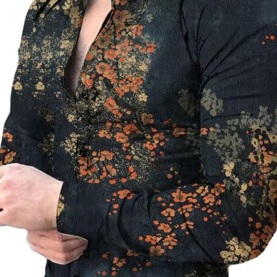 Мужская рубашка весна-лето с отложным воротником, однобортная облегающая рубашка с длинными рукавами и пуговицами, мягкий дышащий мужской топ средней длины с цветочным принтом