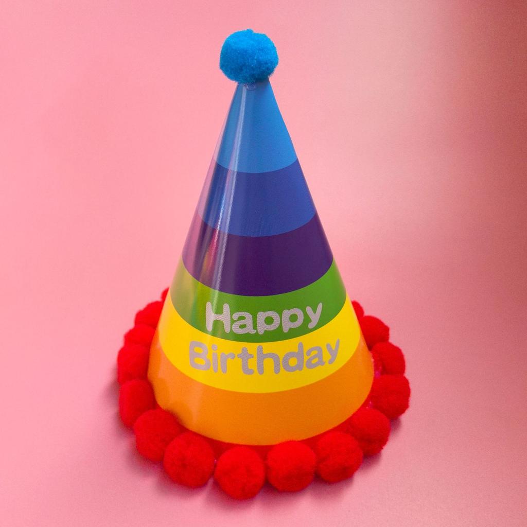 20pcs Fuzzy ball birthday hat batch-Colorful children's birthday party decorations for kindergarten paper hats for children's first birthday