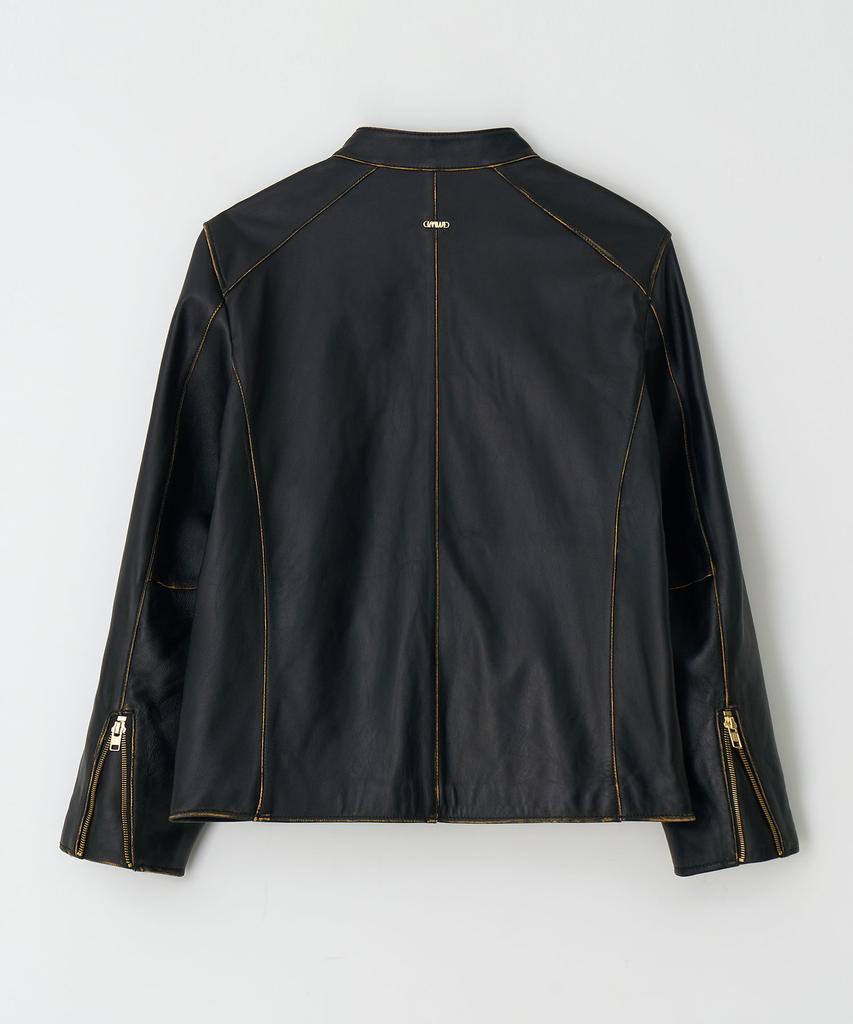 Dreamworld Lambskin Washed Mandarin Collar Biker Jacket (Brown)