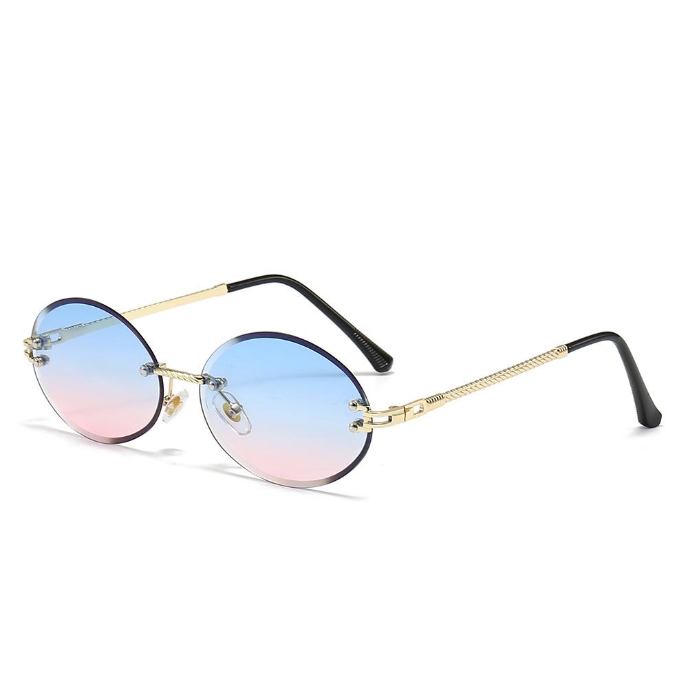 Frameless, rimless oval sunglasses, tinted metal ocean-style eyewear