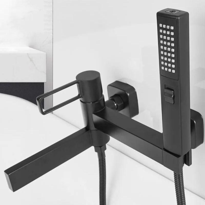 Черный/Хромированный Латунный Набор Смесителей для Ванны и Душа Ручной Настенный Смеситель для Душа Полая Ручка Горячий и Холодный Смеситель Водопад