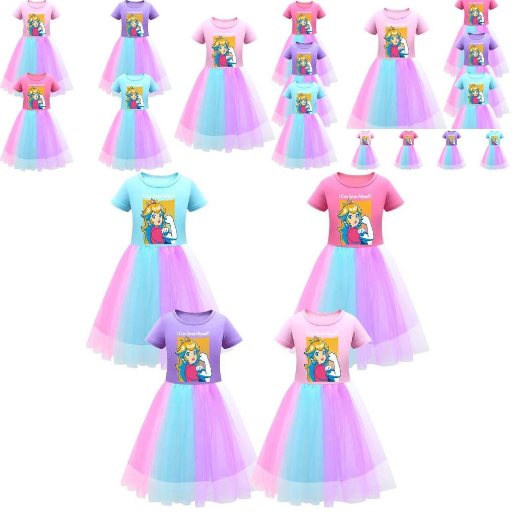 Платье для девочек Super Mario Princess Peach Rainbow Lace фиолетового, красного и розового цвета