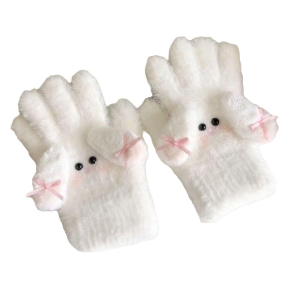 Windproof Plush Gloves Keep Warm Bow Mittens Cute Cycling Gloves  Women Girls