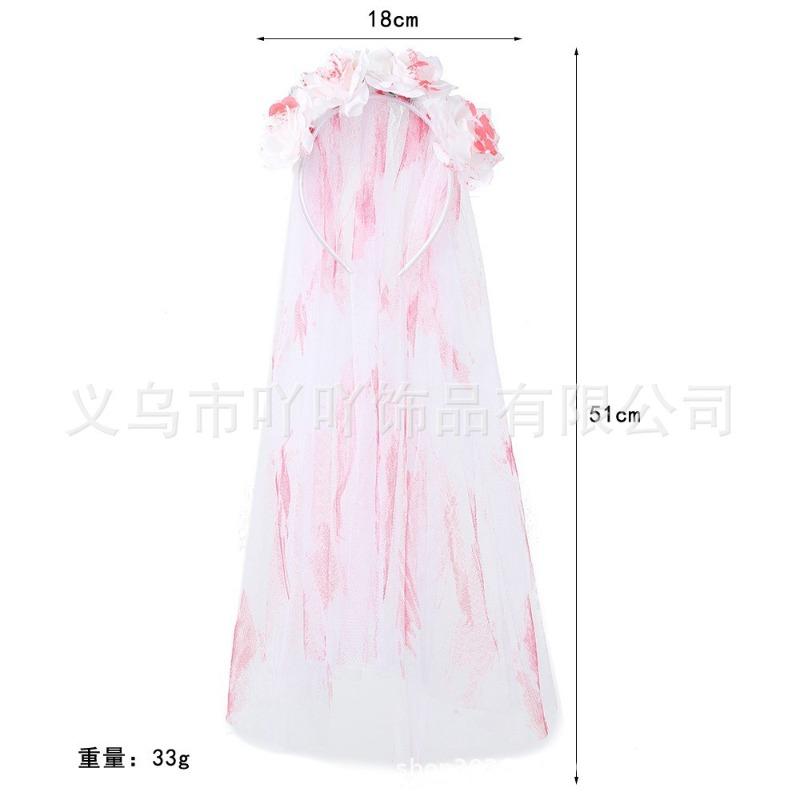 Halloween Blood Roses Headband Ghost Bride Blood Veil Headband Halloween Horror Makeup Props Headgear
