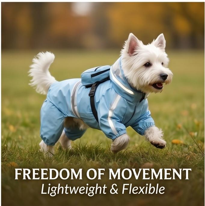 Waterproof Four-Legged Tail-Covering Dog Raincoat with Built-In Backpack Leash-Ready for Small Medium Dogs Rainy Day Outdoor Walks & Trips
