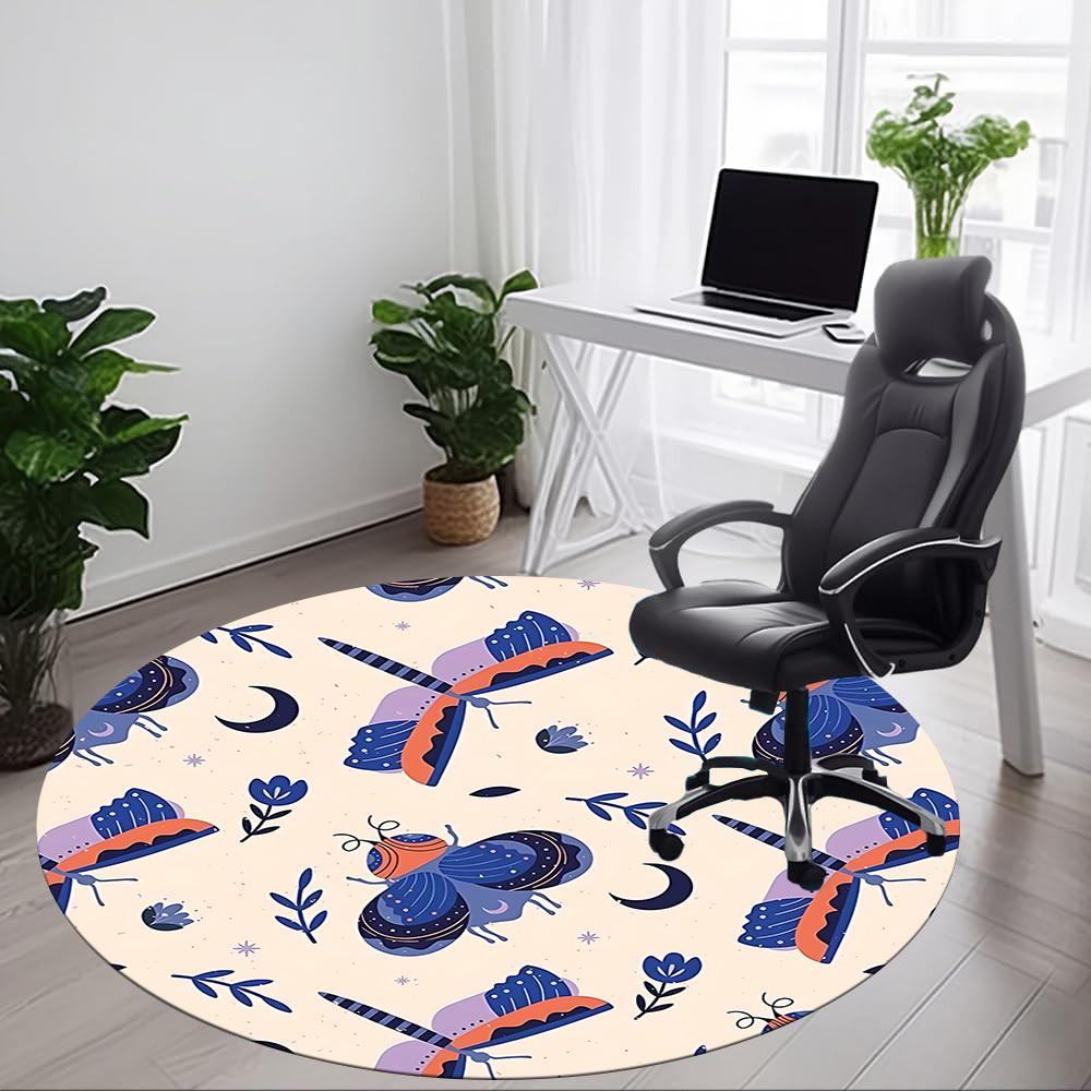 1pc Butterfly Night Office Round Rug, Non-slip, Soft and Durable Office Rug for Interior Decoration, Perfect for Office, Beautiful Decoration yy260324