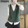 Knitted Vest Women's V-neck Cardigan Vest Artistic Hollow Pocket Loose and Versatile Solid Color Sleeveless Vest