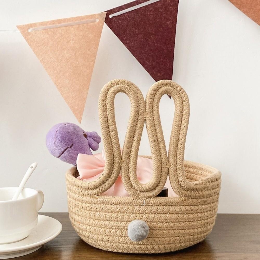 Cartoon Rabbit Storage Basket Hand woven Large Capacity Easter Bunny Basket Cotton Rope Decorative Easter Gift Basket