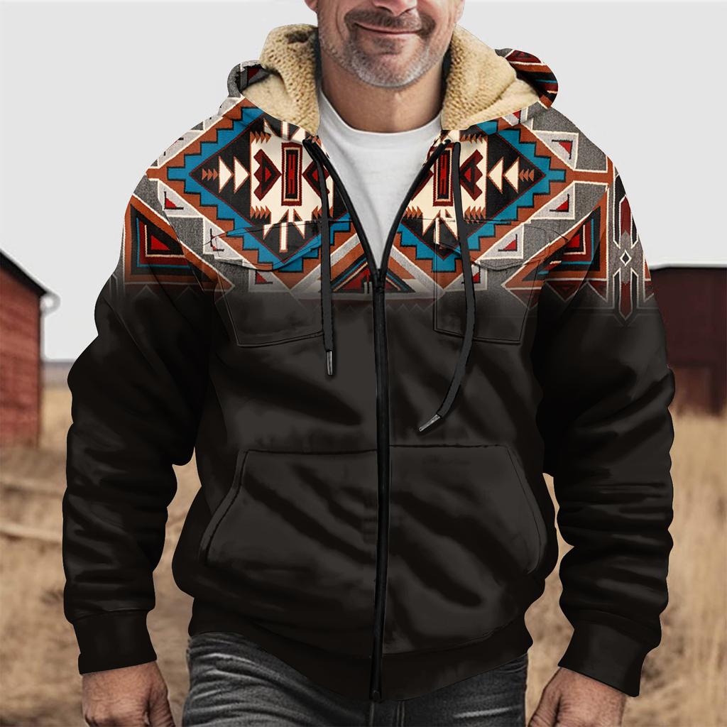 Мужская зимняя флисовая толстовка с капюшоном на молнии с накладным карманом, повседневная куртка