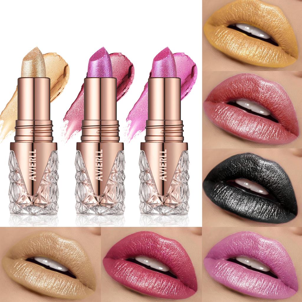 Shimmering Lipstick Long-Lasting Waterproof Lipstick Smooth Texture Full Coverage Glitter Lipstick Available In Black Golden Red Pink Lip Makeup