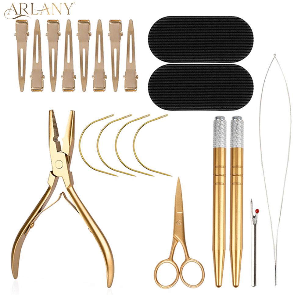 ARLANY Hair Extension Pliers Tool Microlink Pliers for Micro Beads Rings Hair Loop Tool Curved Needle for Weft Extensions