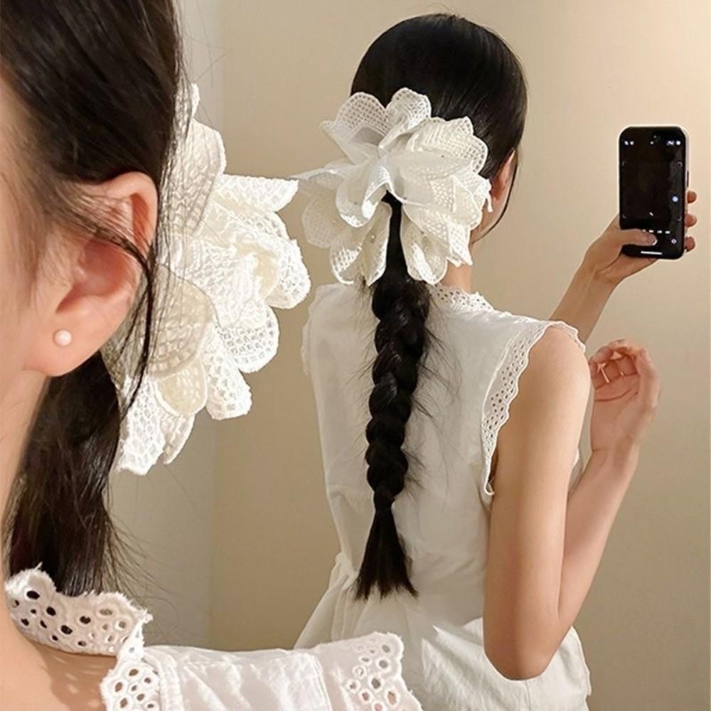 Lace Hair Claws White Flower Shark Clip Fashion Ponytail Hairpin Women