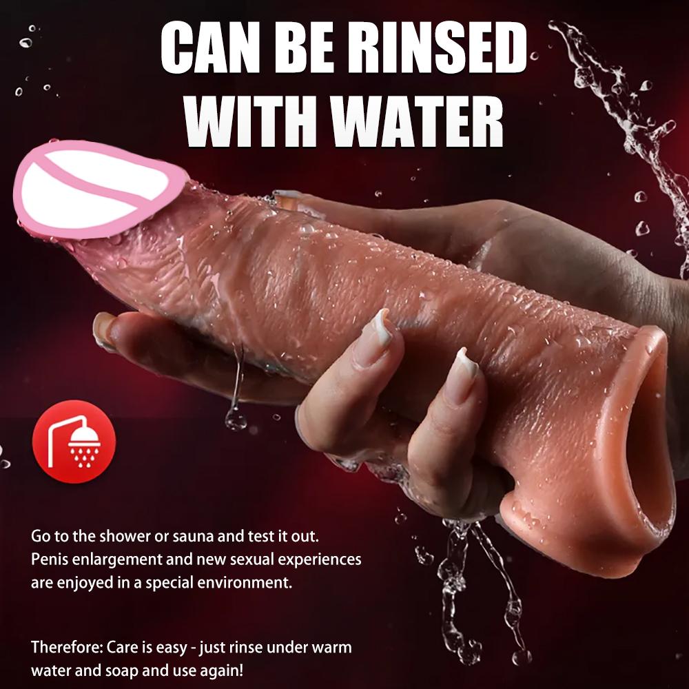 Reusable Soft Silicone Penis Sleeve with Cock Ring Sex Toy Penis Extender Cock Training Enlargement Adult Sex Toy for Men Couple