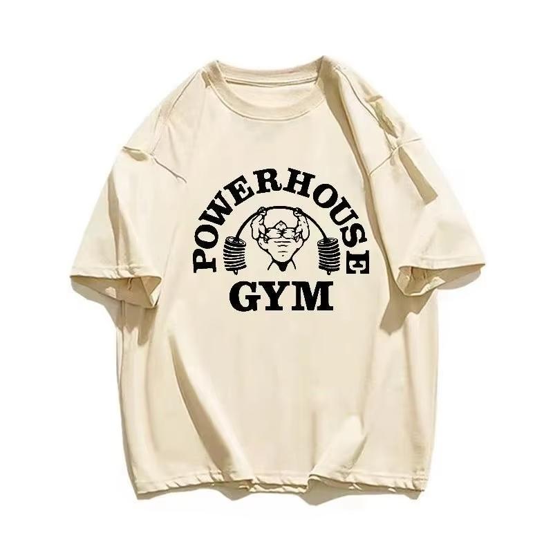 Powerhouse Gym Графическая печать Летние Хлопковые Мужские и Женские Футболки с Короткими Рукавами Уличная Мода