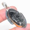 Natural Black Rutile Gemstone Two Tone 925 Sterling Silver Pendant 2.17" e9C17