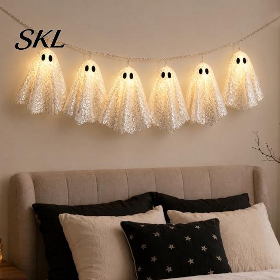 Halloween Themed Decorations Glowing Ghost Hanging Decor, Spooky Light Up Ornament for Party Scene, Indoor Outdoor Wall Window Decoration, Festive