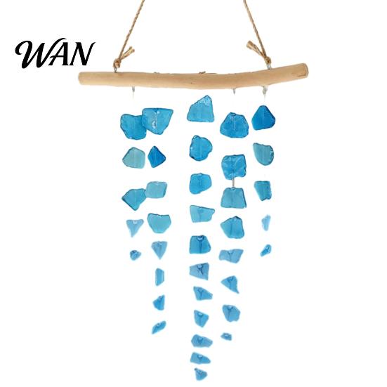 Nautical Wind Chime Sea Glass Chime, Handmade Driftwood Coastal Beach House Hanging for Home Window Decor Colorful