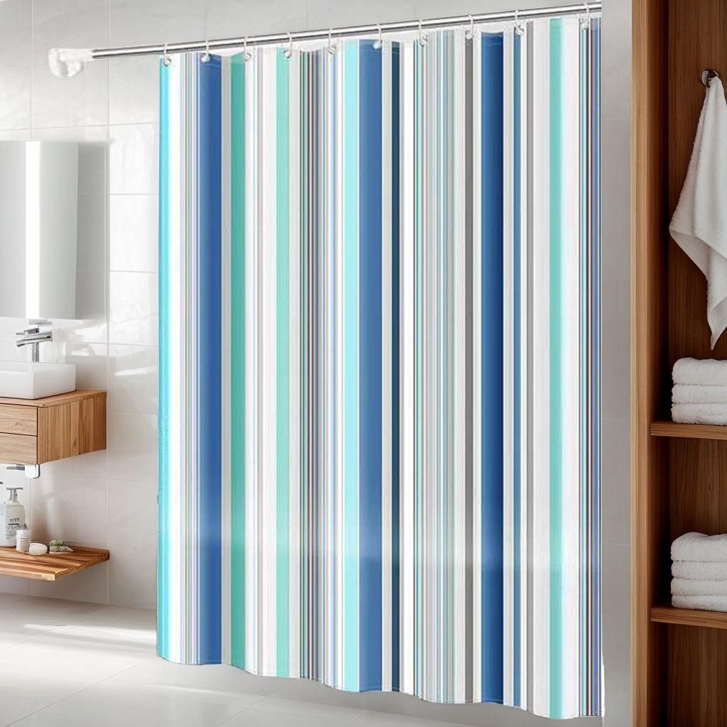 Romantic Stripe Vertical Stripe Shower Curtain Peva Waterproof Material Easy To Clean Dry And Wet Separation Partition Curtain