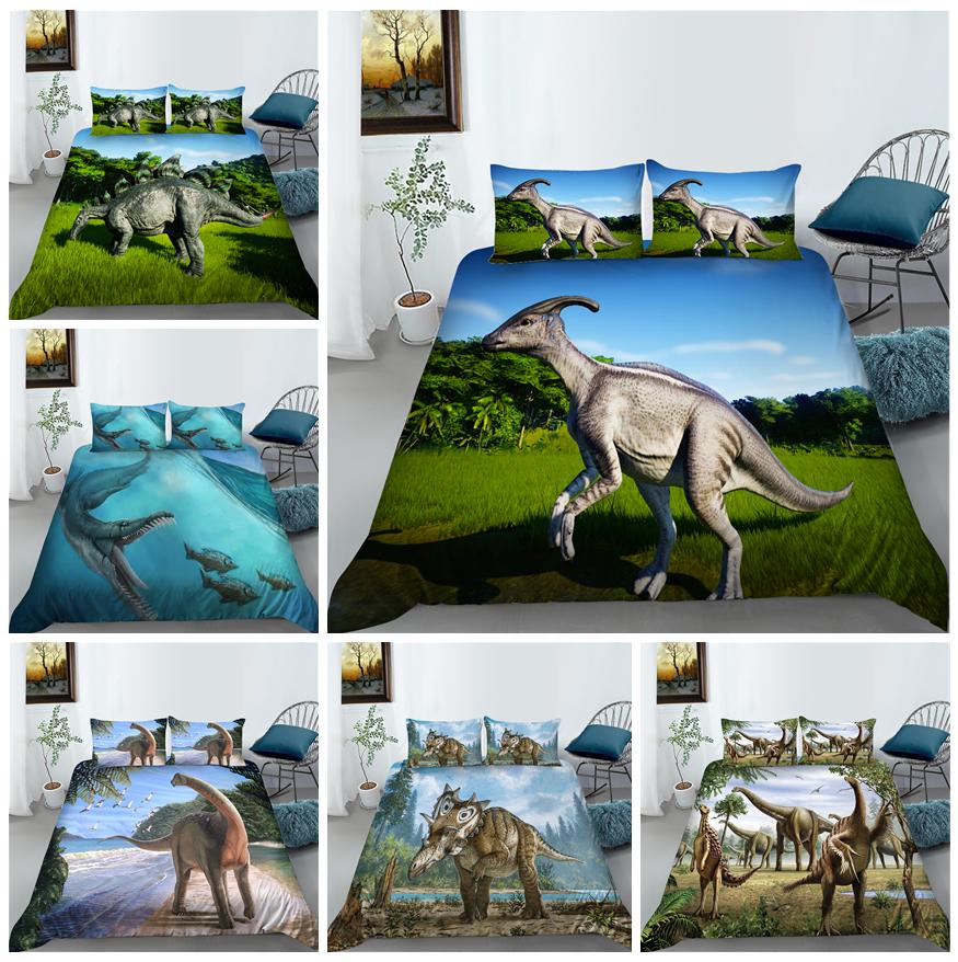 3D мир динозавров постельные принадлежности спальня динозавр пододеяльник наволочка простыня/Твин полноразмерные постельные принадлежности украшения дома