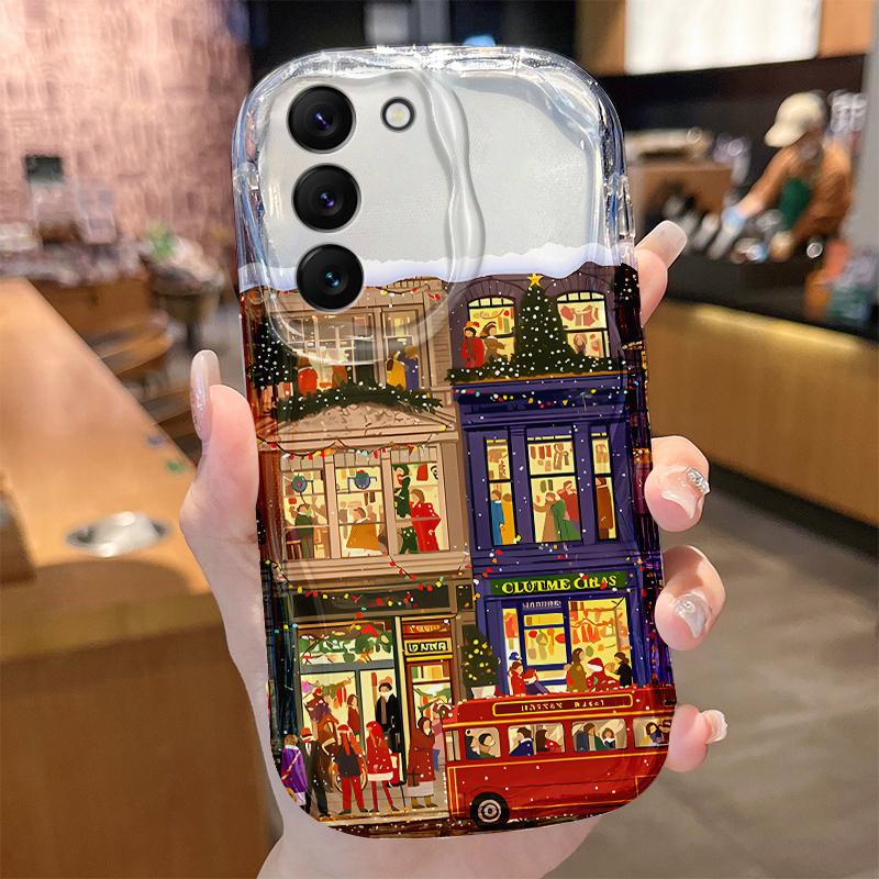Red Christmas Bus Wave Case for Samsung Galaxy S25 S24 S23 S22 S21 Ultra Plus S20 FE A73 A72 A71 A56 A55 A54 5G A51 4G Cover