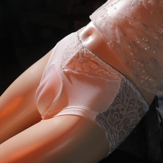 Men Crossdresser Briefs FALSE Vagina Design Briefs Low-rise Lace Stitching Panties Sexy Cross