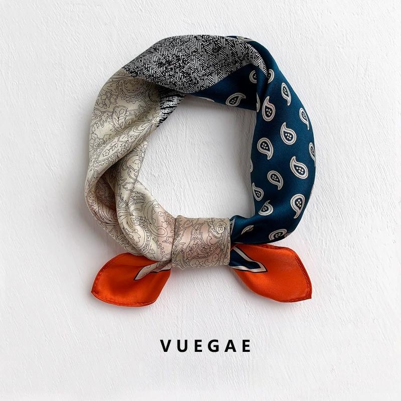 Pure Silk Scarf Women Neck Hair Band Foulard Square Small Headband Fashion Print Neckerchief Scarves Bandana 53*53cm