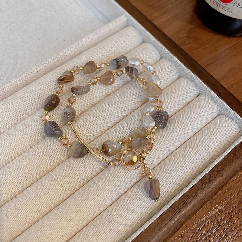 BLINGBAY Women's Bracelet Natural Stone Double-Layer Bracelet Light Luxury High-Quality Retro Temperament Bracelet Modern Jewelry Gift