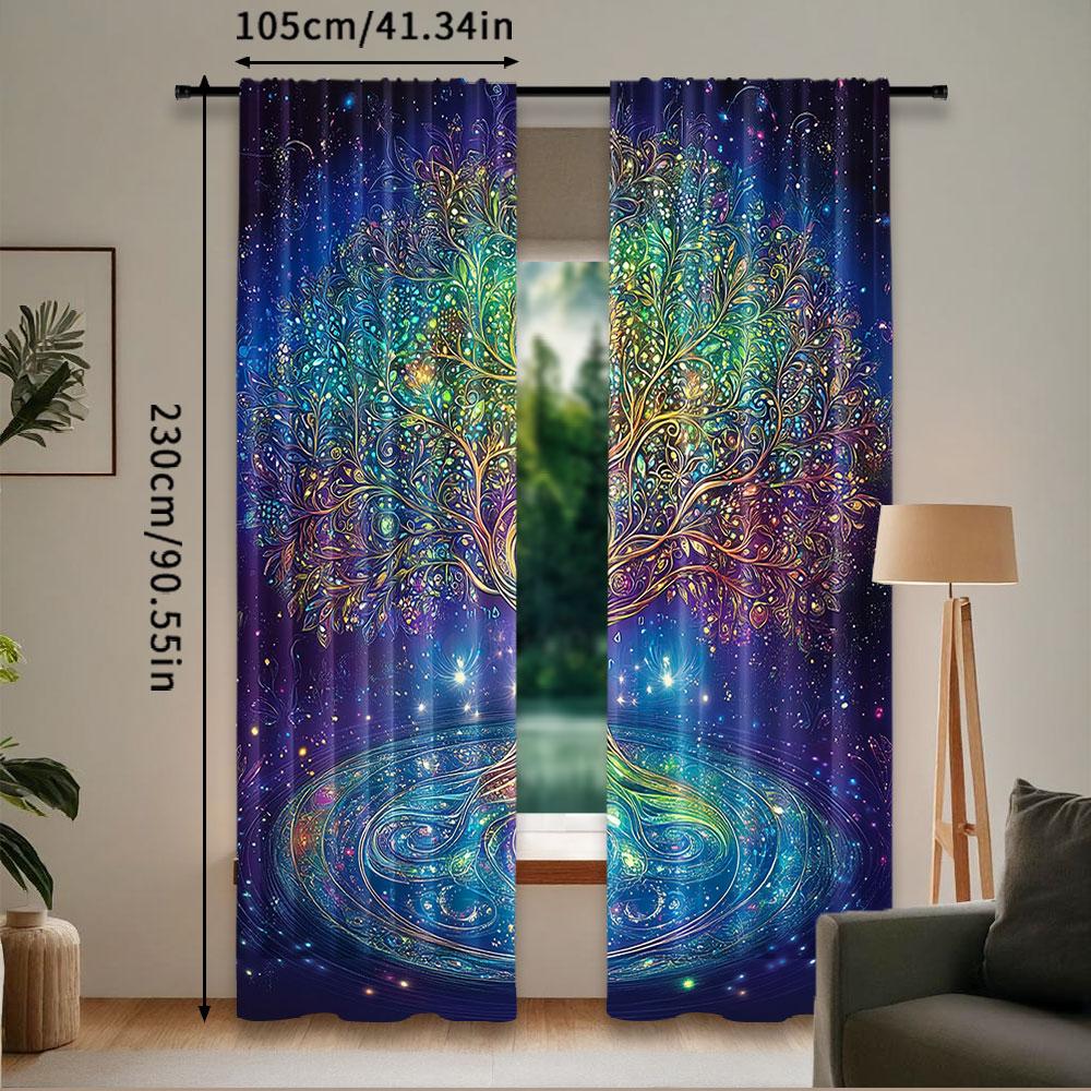 2Pcs Colorful Tree Curtain Tree Of Life With Floral Style Artwork For Bedroom Living Room And Dining Room 29.53X65.35In,