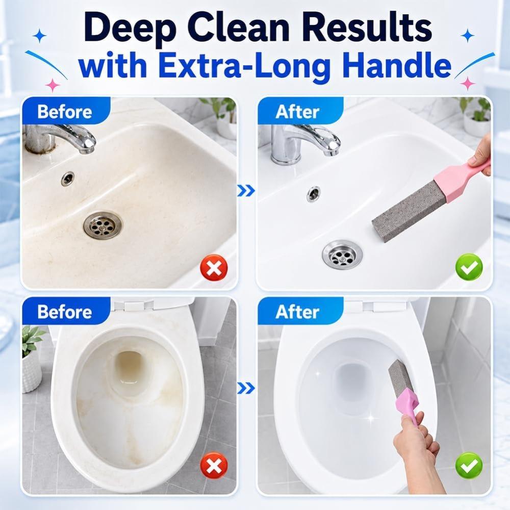 Pumice Stone Toilet Cleaner with Extra Long Handle, Powerfully Removes Yellow Stains, Limescale(Purple, 1A+3B)
