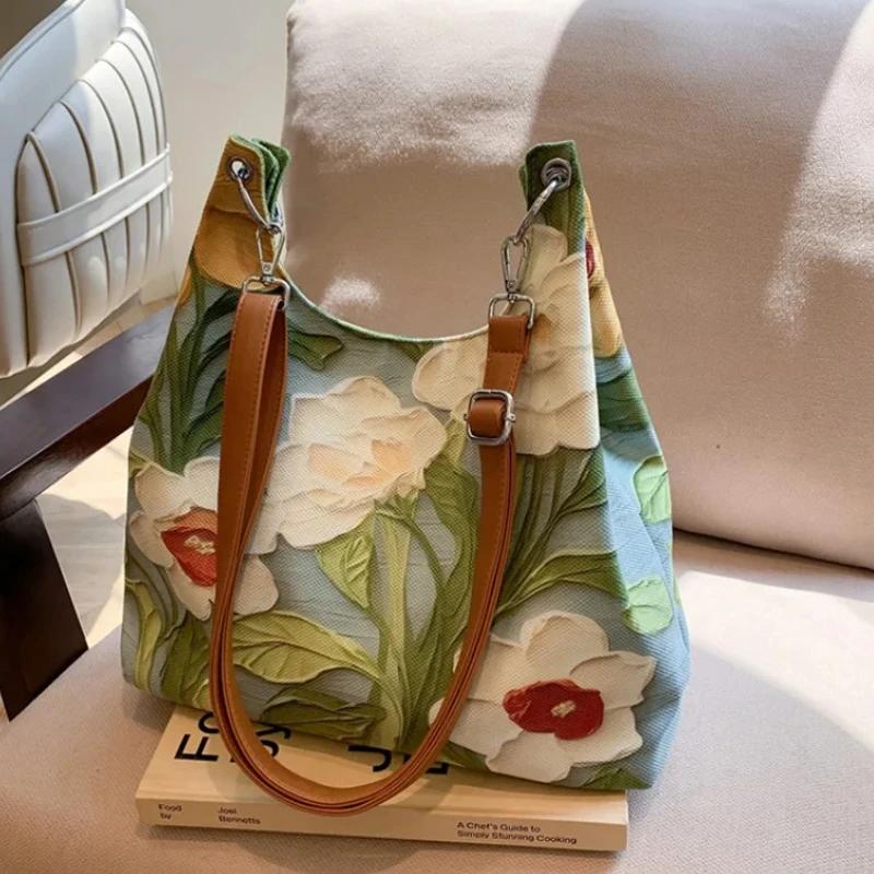 Большая вместимость нейлоновая сумка-трансформер с застежкой-молнией, повседневная сумка через плечо с цветочным принтом, модная сумка через плечо, мягкая, универсальная, милая сумка