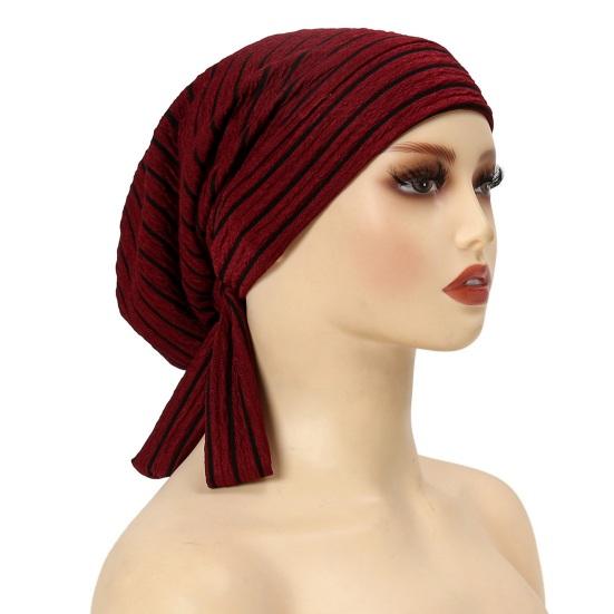 Women Headscarf Hat Striped Print Lace-up Turban Hat Hair Loss Chemotherapy Headwear Full Coverage Head Wrap