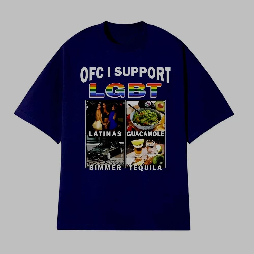 Funny Ofc Support LGBT Meme Print TShirt Mens Clothing Cotton Short Sleeve Loose T Shirts Retro Fashion Hip Hop Casual T Shirt