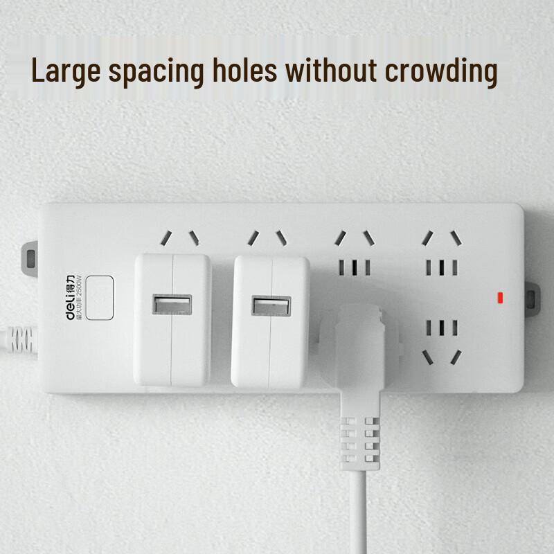 Deli 8-Outlet Power Strip with Master Switch, 5m Cable