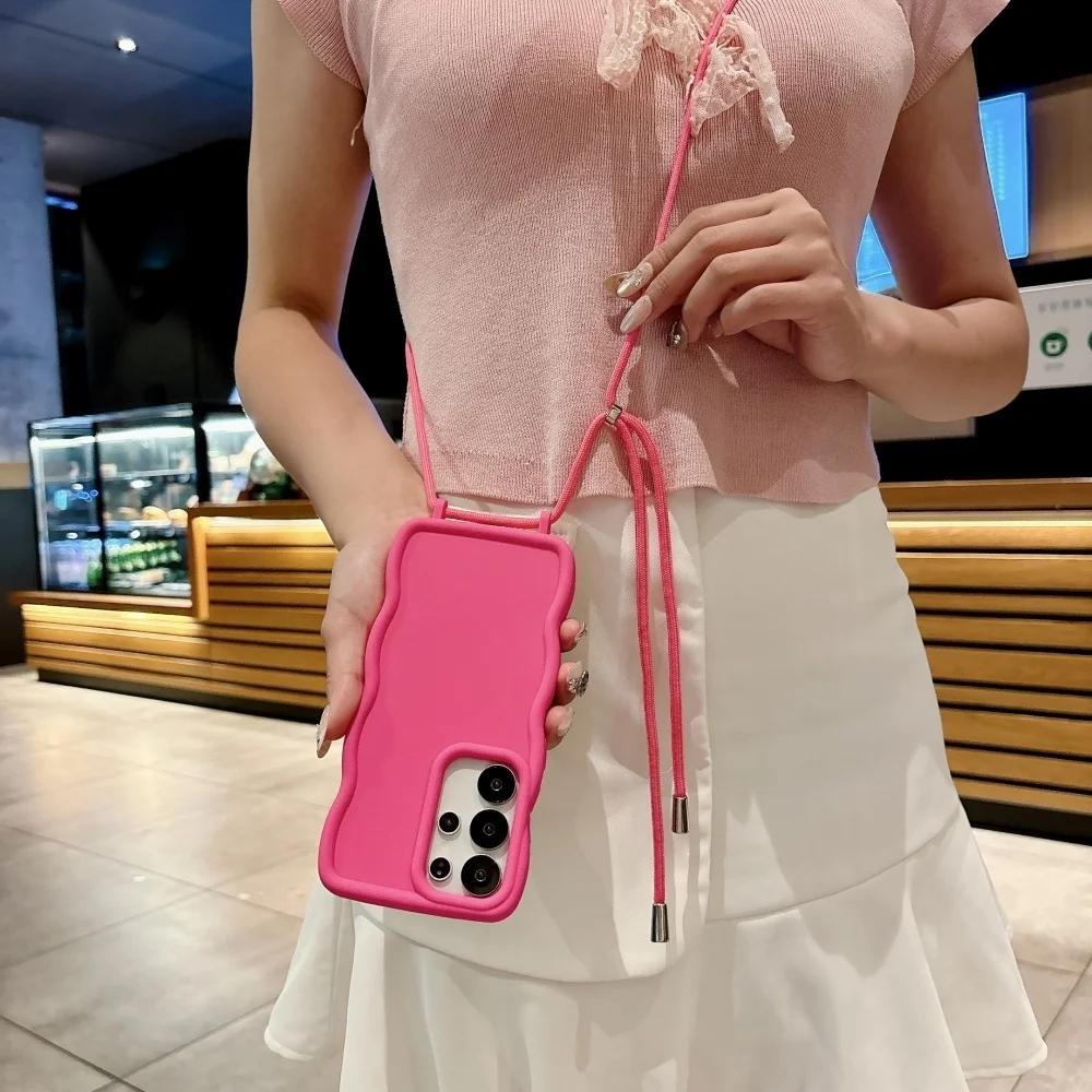 Чехол-сумка через плечо с ремешком на запястье Wave Crossbody для Samsung Galaxy S2 Ultra S24 Plus, ремешок, однотонный, мягкий, из жидкого силикона