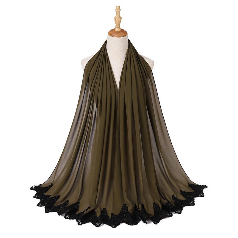 Новый жемчужный шифон Малайзия Мода Черные кружевные шарфы Мусульманский шаль Однотонный мягкий тюрбан Повязки на голову