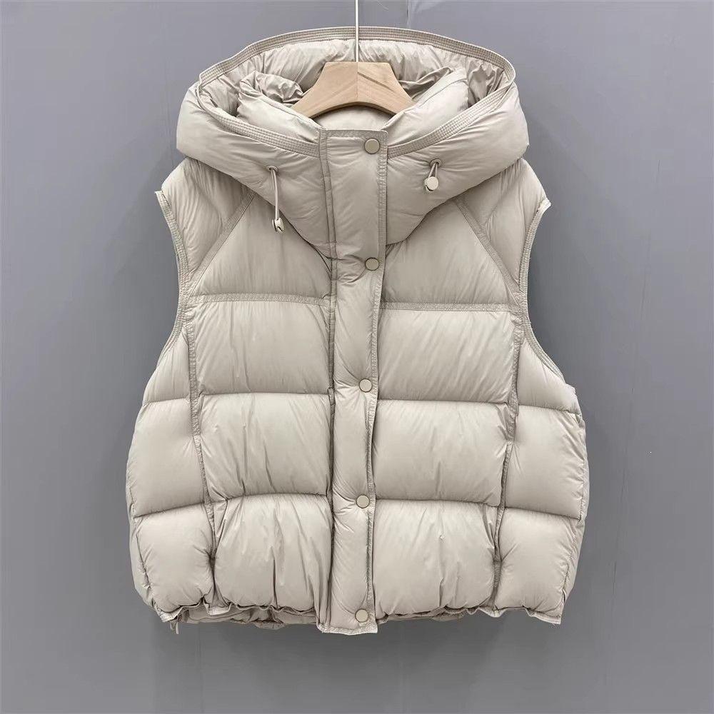European fashion hooded thickened down cotton vest women's autumn and winter fashion loose puff vest jacket