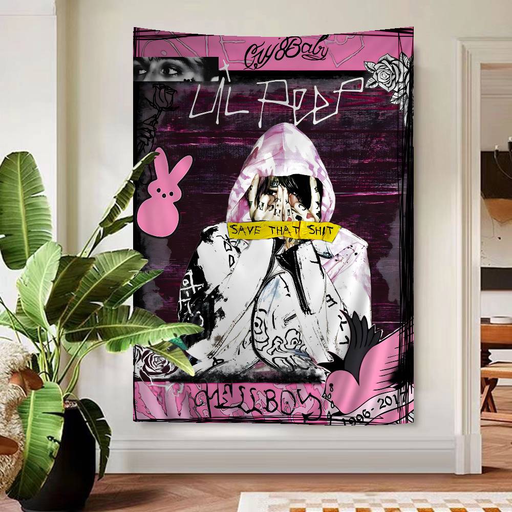 Хип-хоп рэпер Lil Peep Напечатанный Большой настенный гобелен Искусство Научная фантастика Комната Домашний декор Декор Покрывало