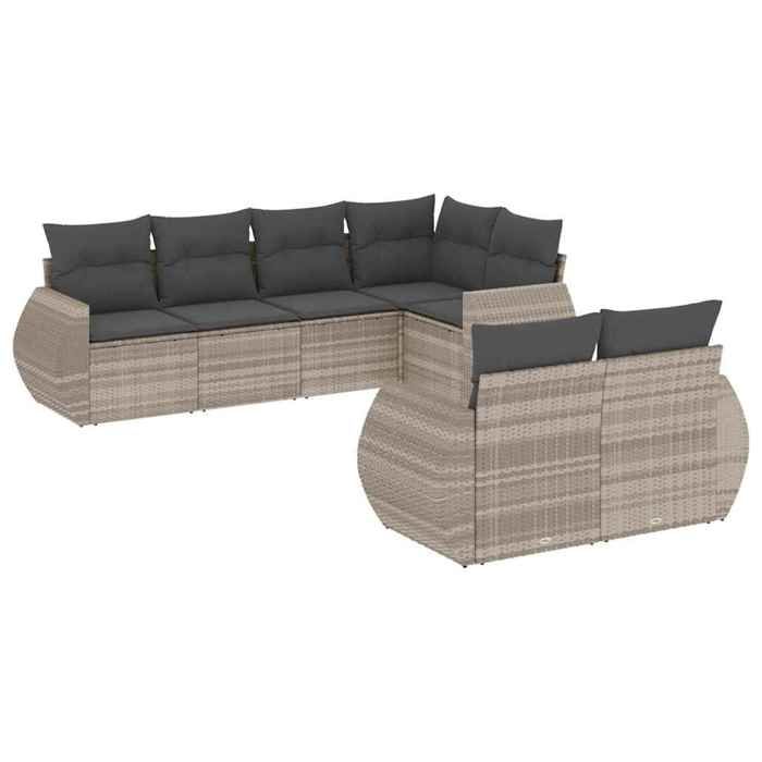 VidaXL Salon de Jardin avec Coussins 7 pcs, Canapés de Terrasse, Ensemble de Meubles de Patio, Mobilier d'Extérieur, Gris 3221611