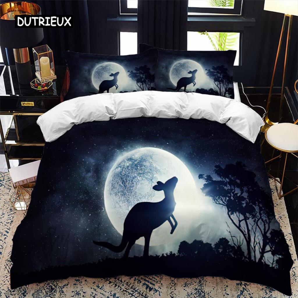Комплект пододеяльника с силуэтом животного Воющий под луной Тема животного Пододеяльник для детей Мальчиков Микрофибра Кинг Твин Комплект постельного белья