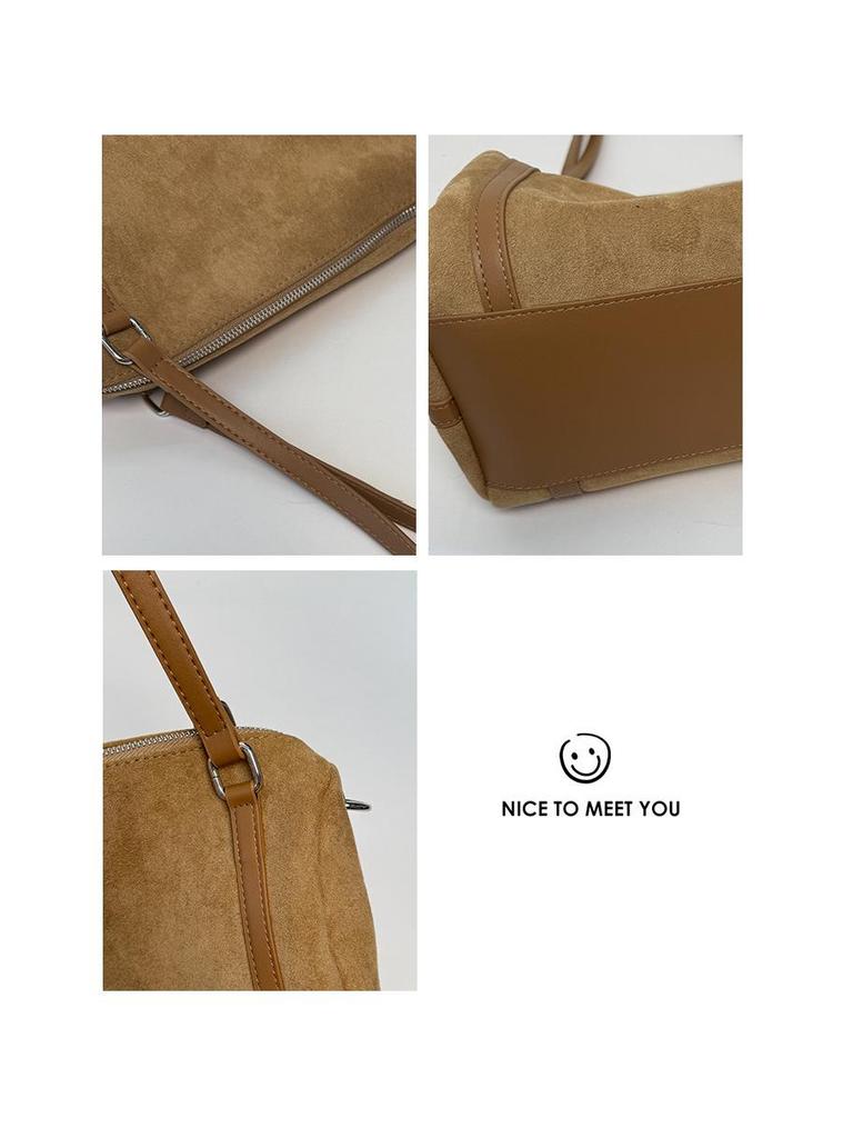 2025 Suede Boston Bag: High-End, Large Capacity One-Shoulder Crossbody