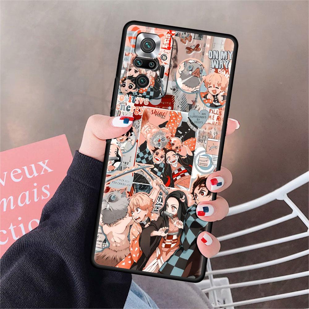 Роскошный черный чехол для телефона Xiaomi Redmi Note 11 10 9 8 7 Pro 9S 9A 9C 10s 8T K40 10C 10S Funda Cover Kimetsu Yaiba Demon Slayer