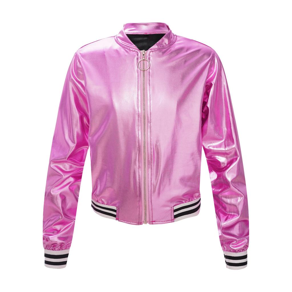 Детская куртка-бомбер металлик для мальчиков и девочек, верхняя одежда, топы для джазовых танцев в стиле хип-хоп, костюм