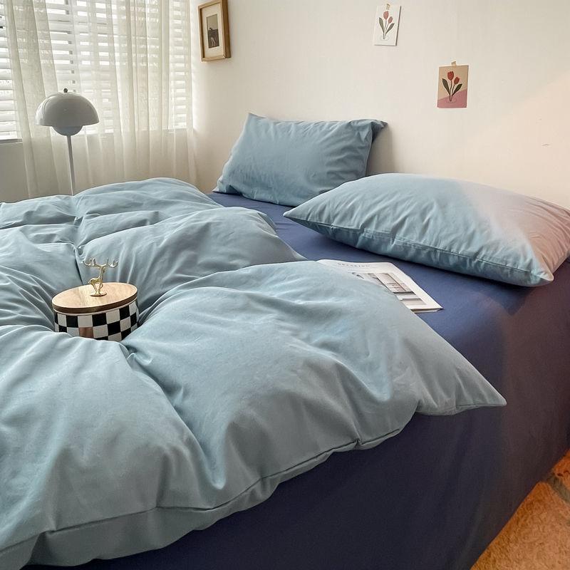 Простая однотонная хлопковая простыня, пододеяльник, можно стирать в машине, кровать, комплект из четырех предметов, пододеяльник для студенческого общежития