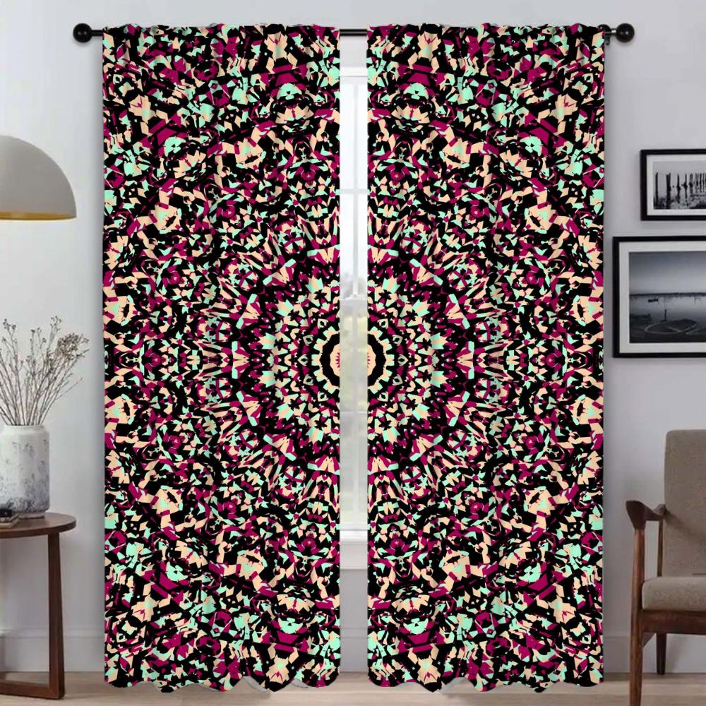 Trippy Vibrant Mandalas Curtains Child Room Partition Halloween Decoration Blackout Curtain for Room 2 Panel Tulle for Bedroom