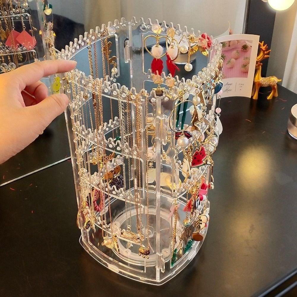 360 Degree Jewelry Display Rack Rotating Jewelry Storage Box Necklaces Rings Holder  Shop Store