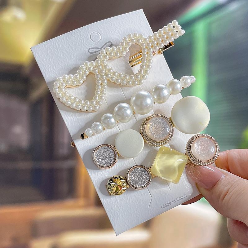 Fashion Acrylic Pearl Hair Clips Set Sweet Flower Hair Barrettes For Women Girls Korean Geometric Hair Accessories Jewelry